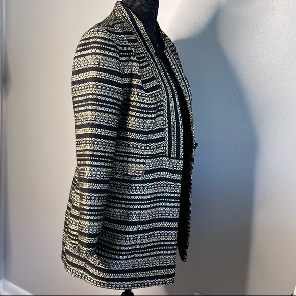 Chicos Gold Black Striped Tweed Long Jacket - Picture 5 of 16
